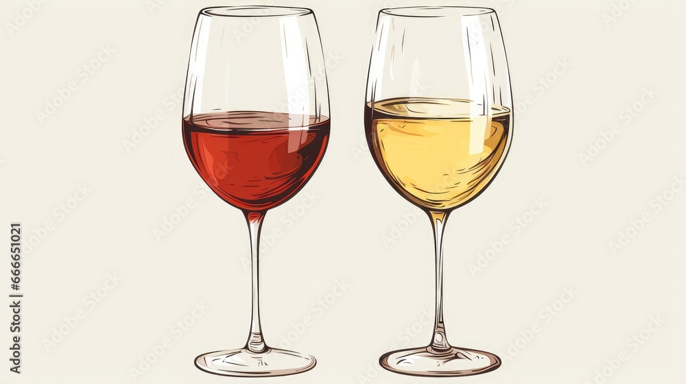 Glass with red and white wine Glass with red and white wine