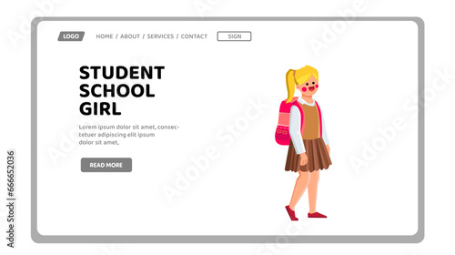 child student school girl vector. happy study, teenager studying, woman smile child student school girl web flat cartoon illustration