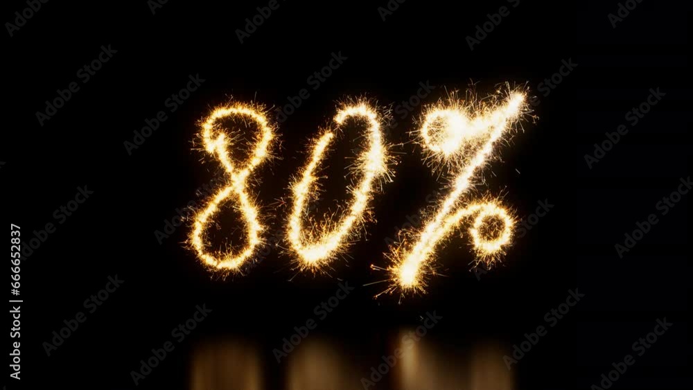 Seamless Loop Promo Banner with 80% Text on Black. Gold Sparkler Firework Caption. Seamless Loop Promo Banner with 80% Text on Black. Gold Sparkler Firework Caption.