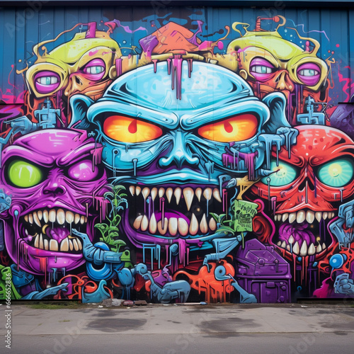 Wall with urban art or graffiti.