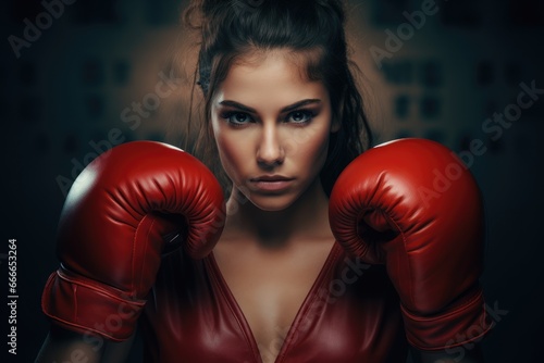 Woman in boxing gloves, ready for a sparring session. © furyon