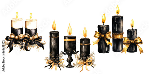 black and gold christmas candles vectors