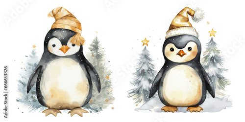 christmas penguins on a white background vectors