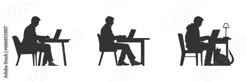 Man working at computer silhouette. Vector illustration © Татьяна Петрова