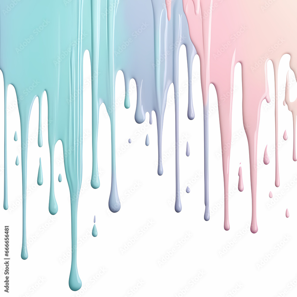 Dripping paint, pastel color, pastel image of paint slowly trickling down a surface. The colors are soft and muted, reminiscent of pastel shades.