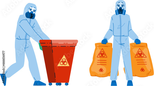 trash hazardous waste management vector. disposal plastic, container factory, dirty recycling trash hazardous waste management character. people flat cartoon illustration