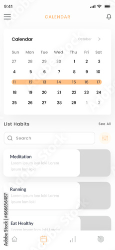 Habit and Health Tracker, Meditation, Exercise  and Running Track App UI Kit Template