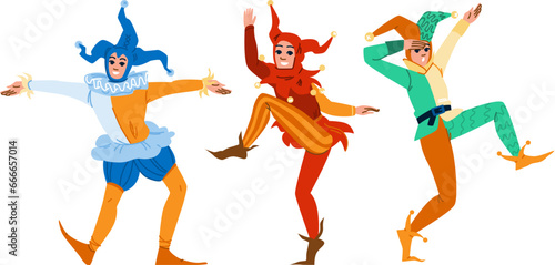 character jester medieval vector. man costume, kingdom historical, peasant middle character jester medieval character. people flat cartoon illustration
