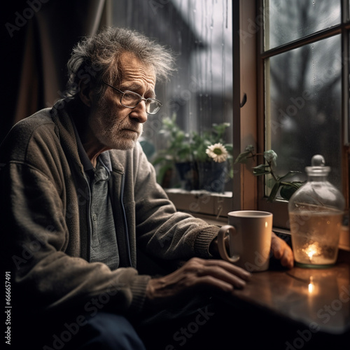 Older man alone and sad at home. Loneliness in the elderly.