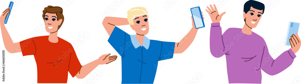 communication man video call vector. portrait positive, looking smiling, web cam communication man video call character. people flat cartoon illustration