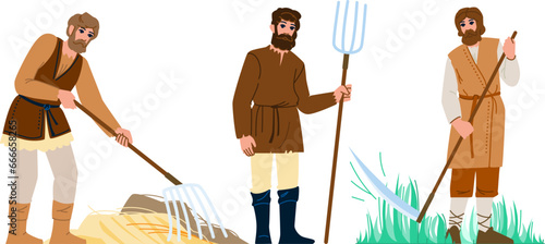 ancient medieval farmer vector. historic art, set historical, story old ancient medieval farmer character. people flat cartoon illustration