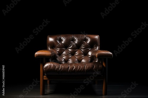 Leather chair against black background. Generative AI