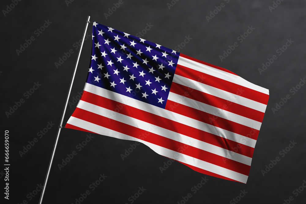 Obraz premium 3D Waving flag design. United States National flag on black background.