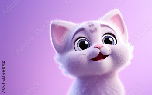 A purple cartoon little kitten at the purple background.