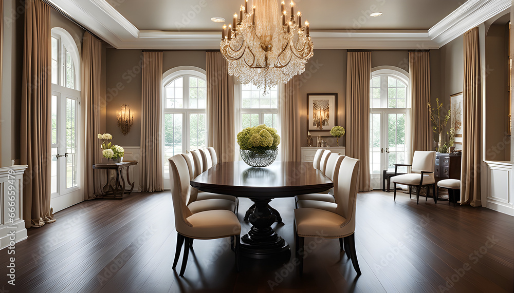 luxury dining table hall with vase of flowers
