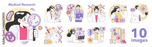 Medical research set. Biotechnology, medicine and pharmacology development.