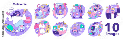 Metaverse set. VR futuristic technology. Digital environment or online