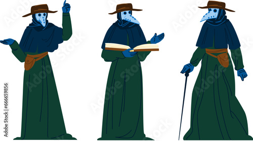 death plague doctor vector. mask bird, beak costume, medical pandemic death plague doctor character. people flat cartoon illustration