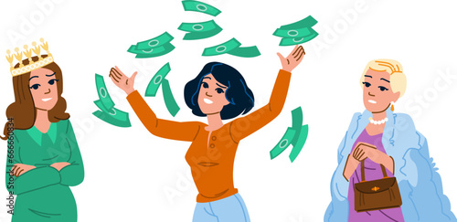 girl rich woman vector. female person, beautiful adult, women lifestyle girl rich woman character. people flat cartoon illustration