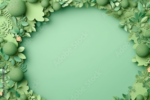 Green world paper cut style with copy space on green backgroundю Greenery, leaves