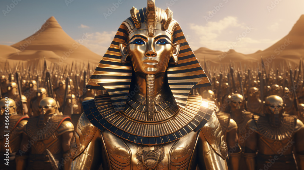 Egyptian God Ra, the king of the deities and the father of all creation with his army. - obrazy, fototapety, plakaty 