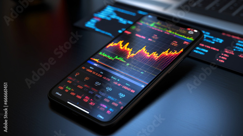 A smartphone screen featuring a stock price chart app that delivers real-time market information and portfolio tracking capabilities. 