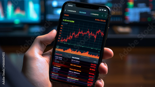 A smartphone screen featuring a stock price chart app that delivers real-time market information and portfolio tracking capabilities. 