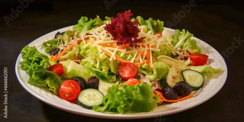 Refreshing Mediterranean salad, with healthy vegetables and greens. Generative AI.