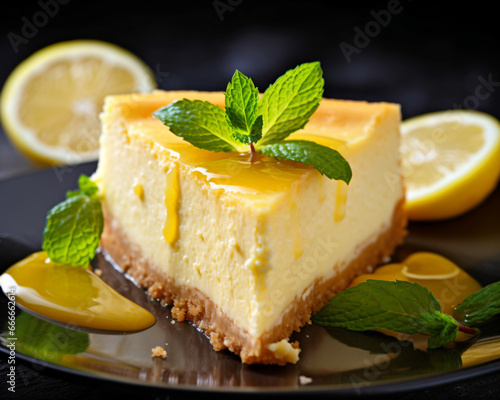 Side photo of lemon cheesecake on plate