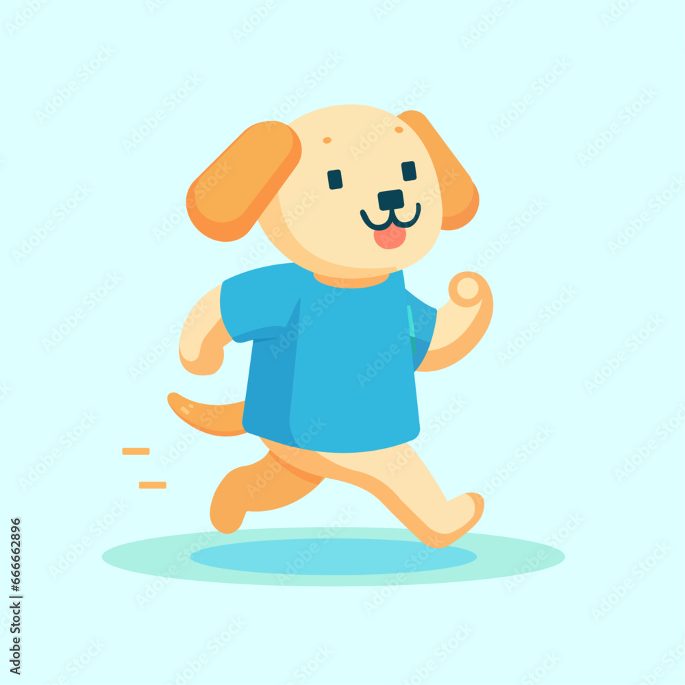 Illustration of a cute dog puppy running, wearing a blue shirt Illustration of a cute dog puppy running, wearing a blue shirt