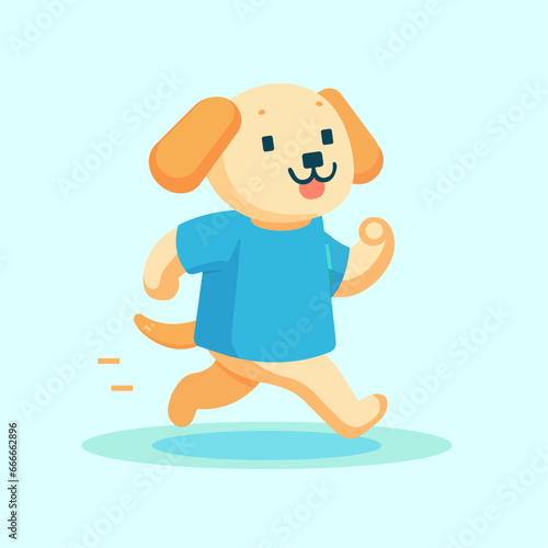 Illustration of a cute dog puppy running, wearing a blue shirt