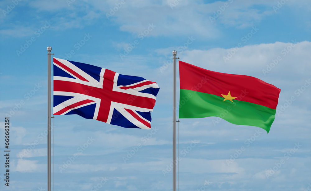 Burkina Faso and United Kingdom flags, country relationship concept