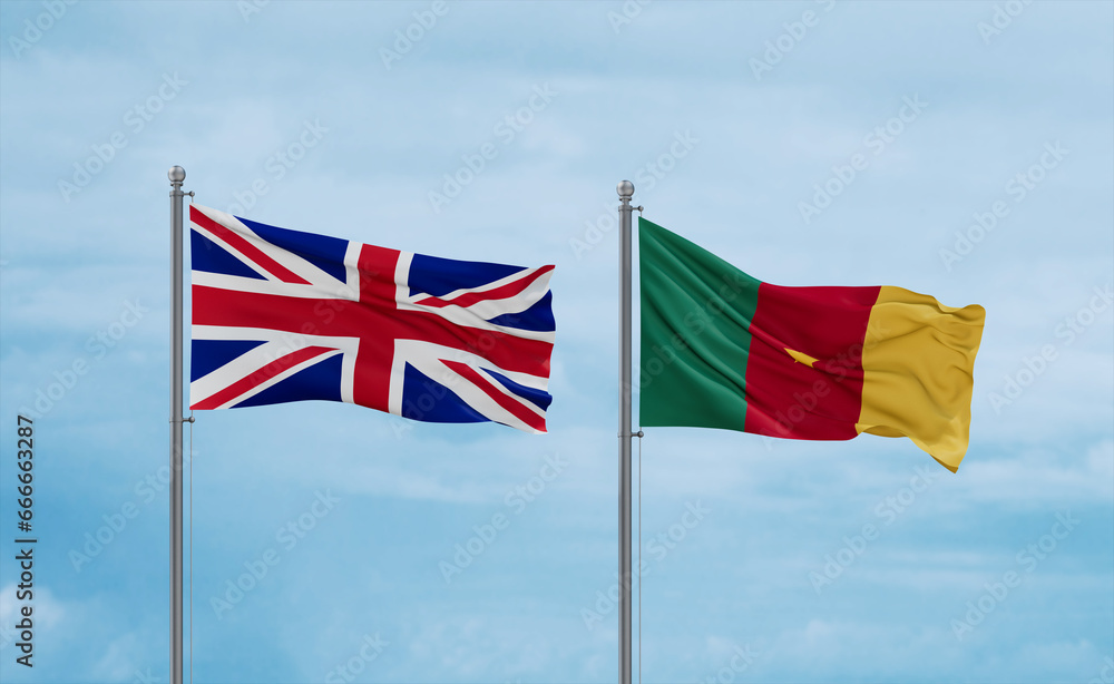 Cameroon and United Kingdom flags, country relationship concept Cameroon and United Kingdom flags, country relationship concept