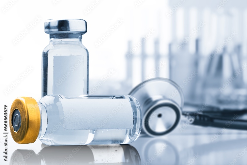 Εκτύπωση καμβά Bottles of medical vaccine for virus vaccination.