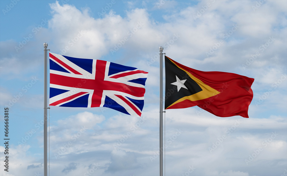 East Timor and United Kingdom flags, country relationship concept East Timor and United Kingdom flags, country relationship concept