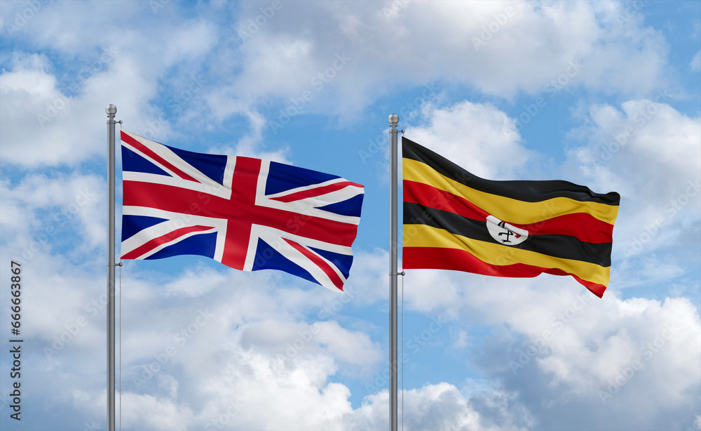 Uganda and United Kingdom flags, country relationship concept Uganda and United Kingdom flags, country relationship concept