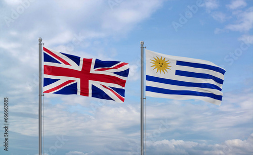 Uruguay and United Kingdom flags, country relationship concept