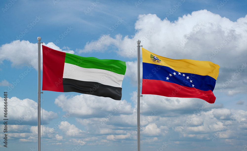 Venezuela and United Arab Emirates, UAE flags, country relationship concept Venezuela and United Arab Emirates, UAE flags, country relationship concept