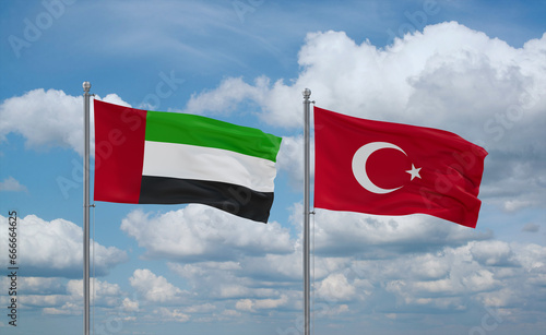 Turkey and United Arab Emirates, UAE flags, country relationship concept