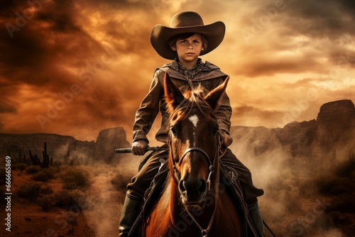 Rustic Cowboy banner portrait. Rodeo bandit. Fictional person. Generate Ai