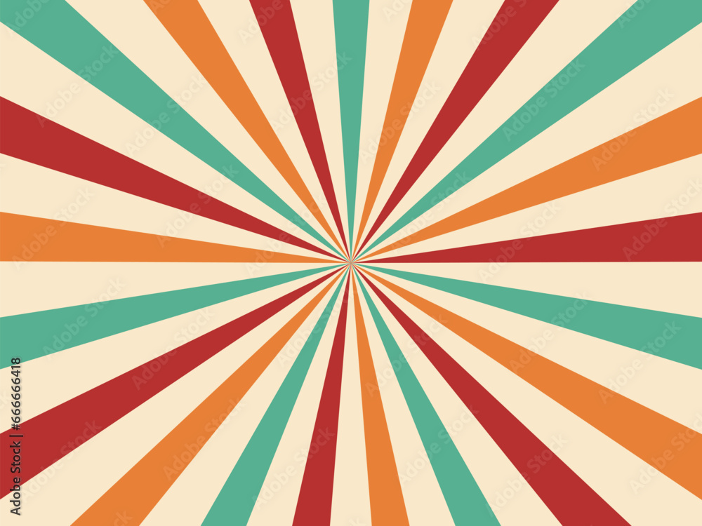 Retro carnival or circus background of sunbeam burst and sunlight vintage rays, vector layout. Colorful sun light circle or sunburst beam stripes background of pinwheel pattern for funfair carnival