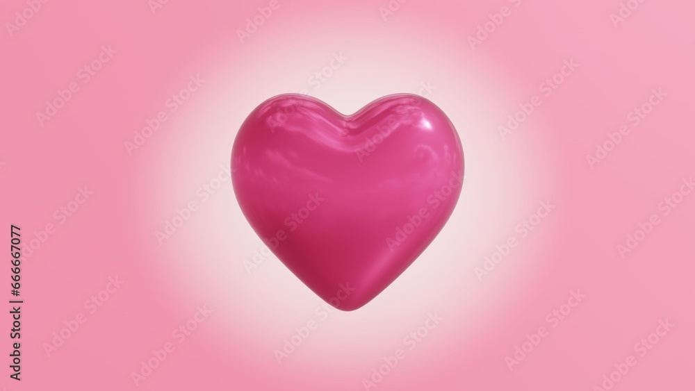 retro 80s 90s love Y2K dreamy cute pink heart on a pink radial aura dreamy background. Bulb morph metal shape Valentine's day 3D  on gradient background	