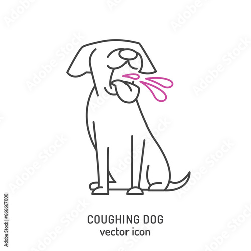 Coughing dog linear icon, sign, pictogram. Vector illustration