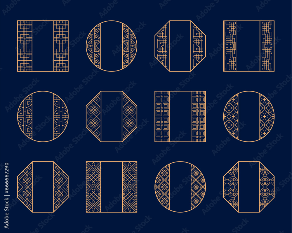 Oriental Chinese, Korean and Japanese frame borders, vector Asian