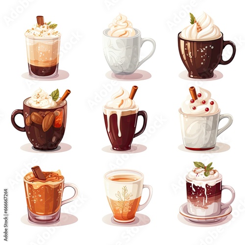 Warming winter drinks.Hot chocolate cocoa with marshmallow