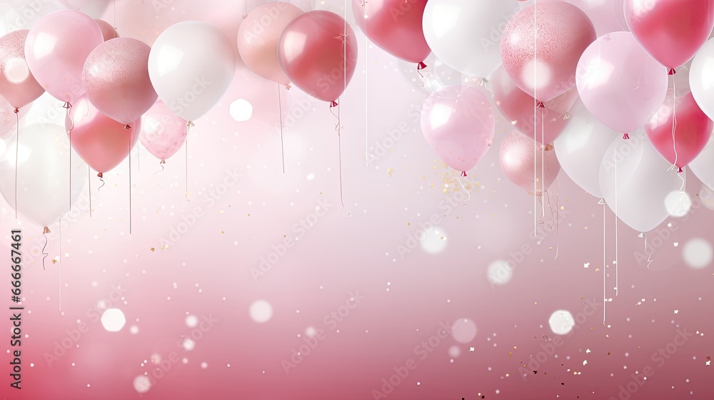 white and pink balloons with sparkles high detailed