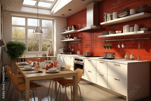 Stylish Cozy modern kitchen room. Front view. Generate Ai