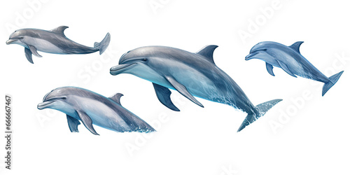an assortment of dolphins as an isolated and transparent PNG in a Nature-themed, photorealistic illustration. Generative ai