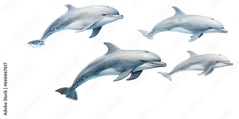 Fototapeta premium an assortment of dolphins as an isolated and transparent PNG in a Nature-themed, photorealistic illustration. Generative ai