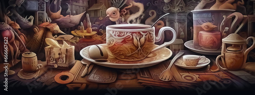 不思議な妖精たちの夜のコーヒータイムのアート